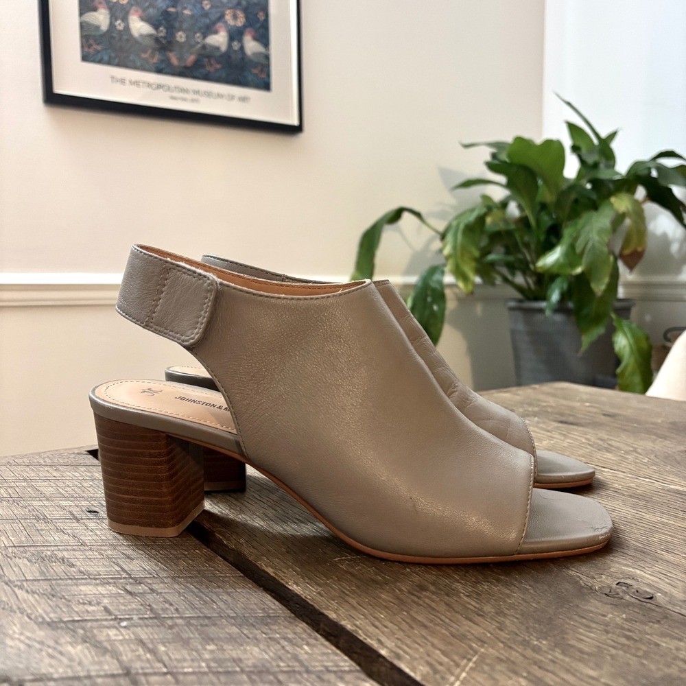 Johnston & Murphy Women's Gray Evelyn Open Toe Bootie Heel Sling Back US Size 10
